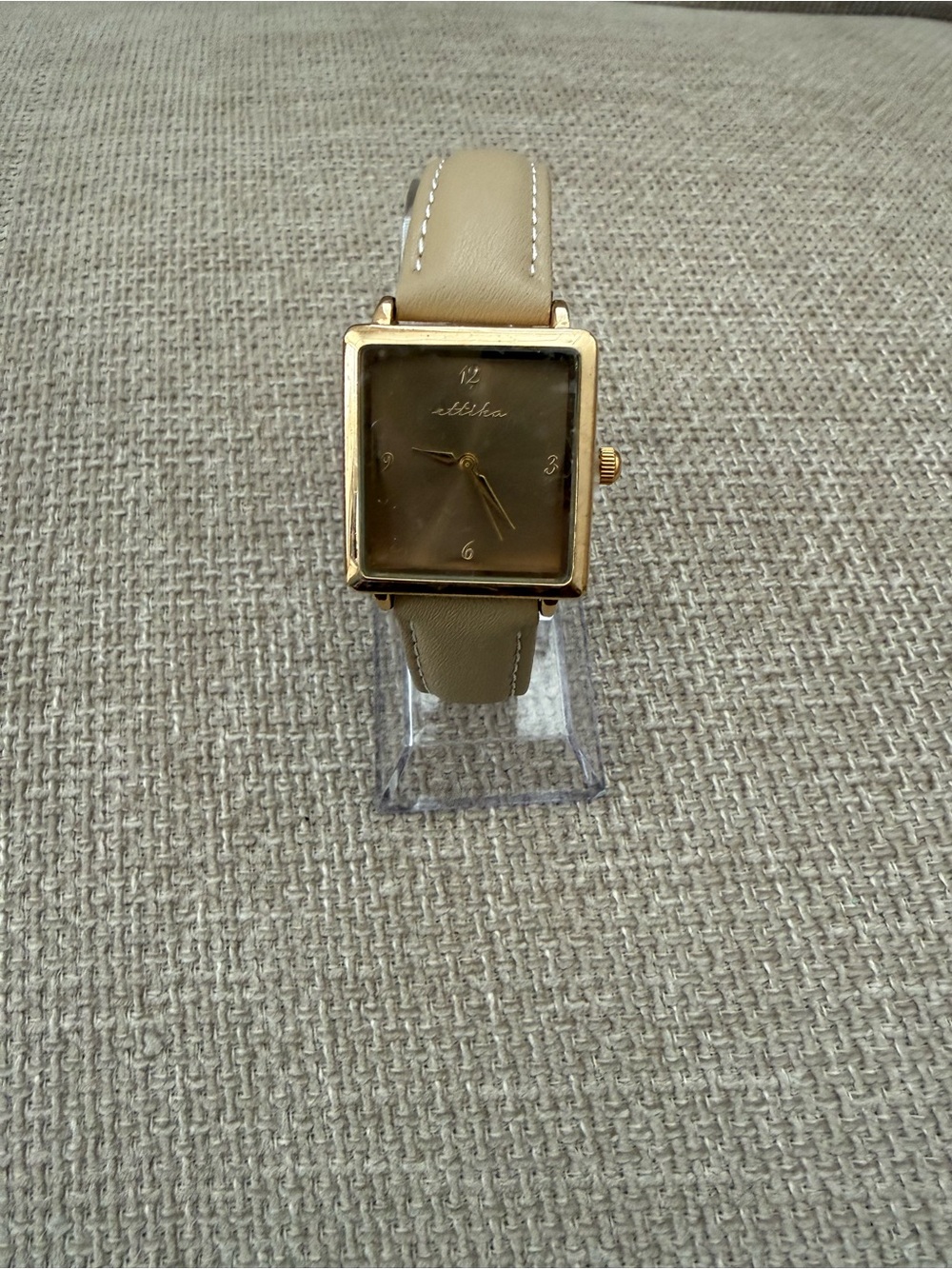 ettika Gold-Tone Square Watch with Beige Strap